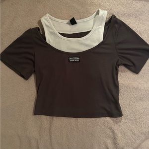 Rib Knit 2 in 1 Cropped Tee